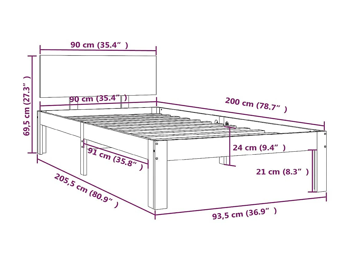 Lit Blanc Bois de pin massif 90x200 7