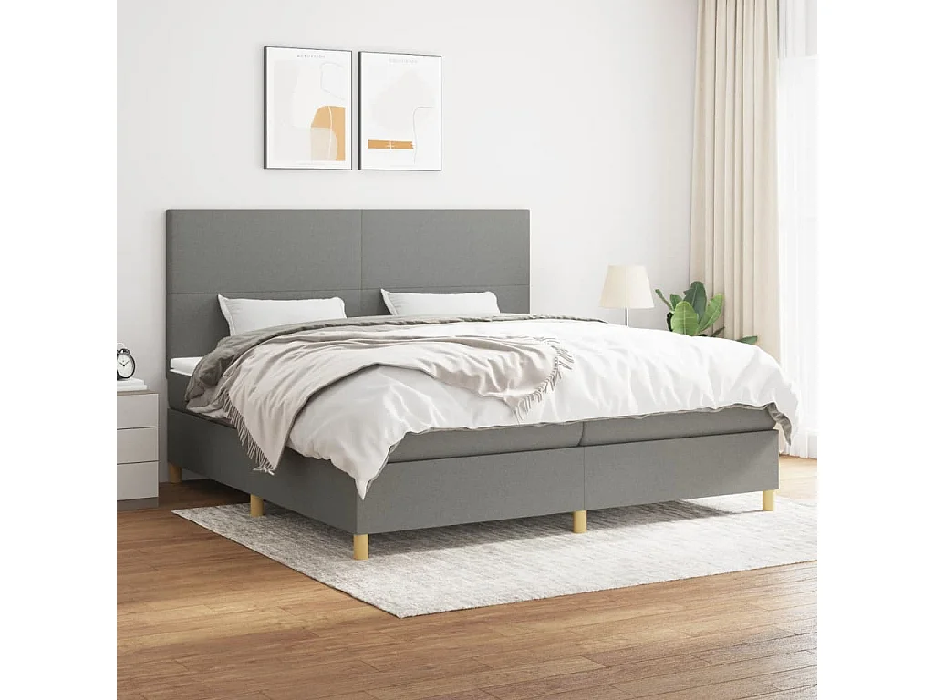 Lit à sommier tapissier avec matelas Gris foncé 200x200 Tissu 9