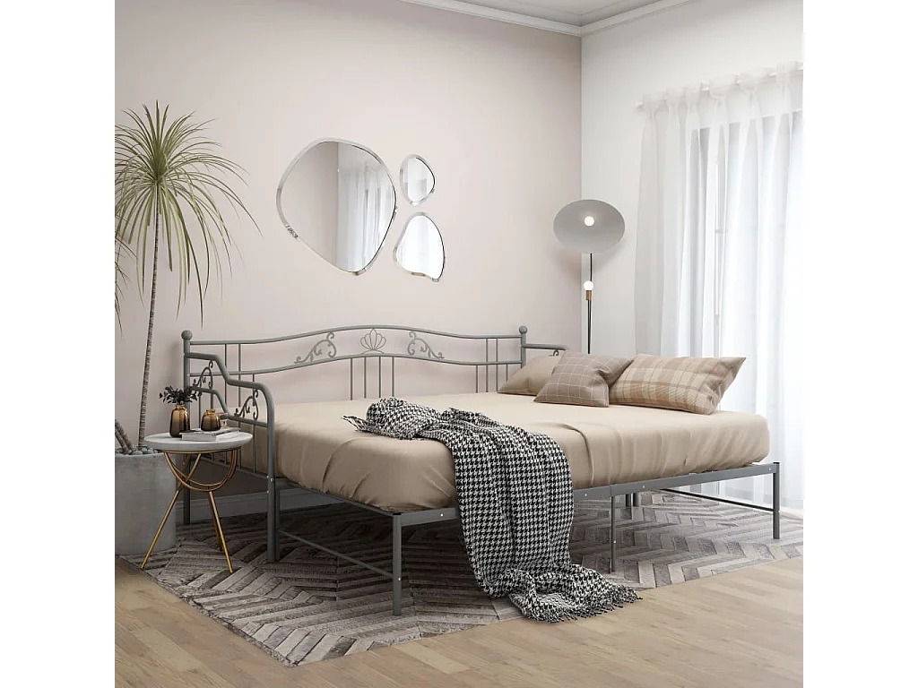 Cadre de canapé-lit extensible Gris Métal 90x200 3