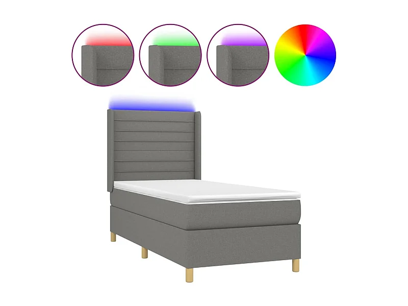 Lit à sommier tapissier avec matelas et LED Gris foncé 80x200 Tissu