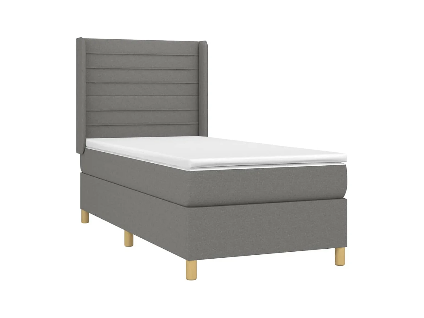 Cama box spring colchón y luces LED tela gris oscuro 80x200 cm