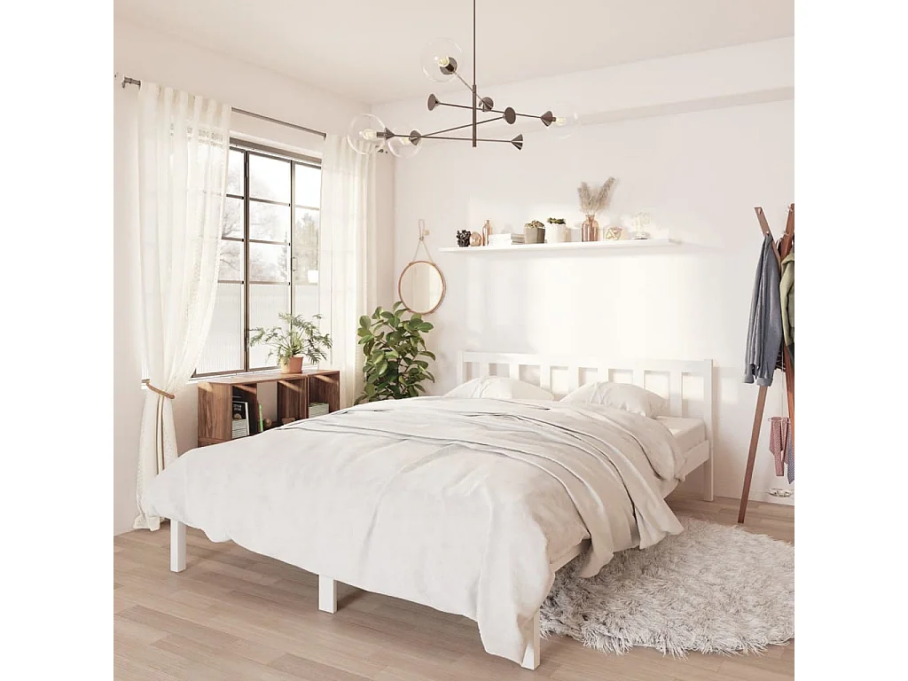 Lit Blanc Bois de pin massif 120x200 7