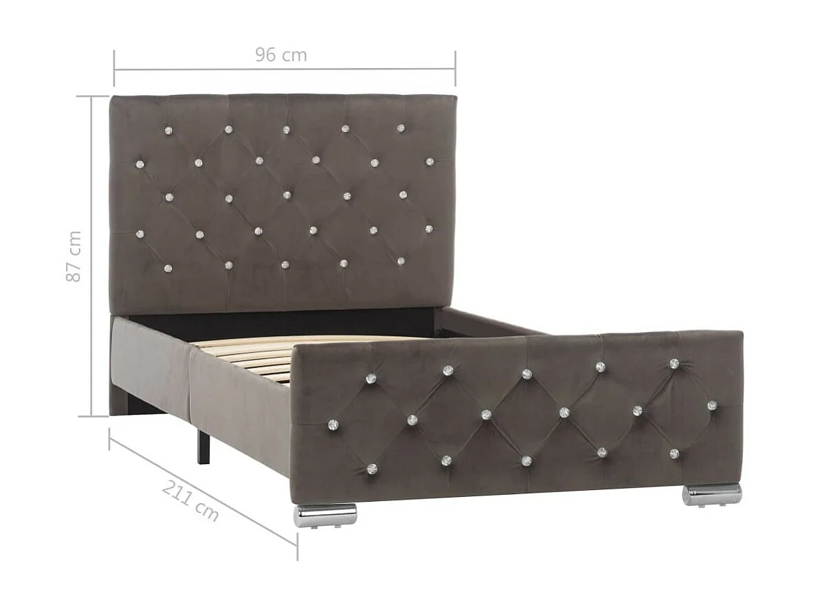 Lit Gris Tissu 90x200 4