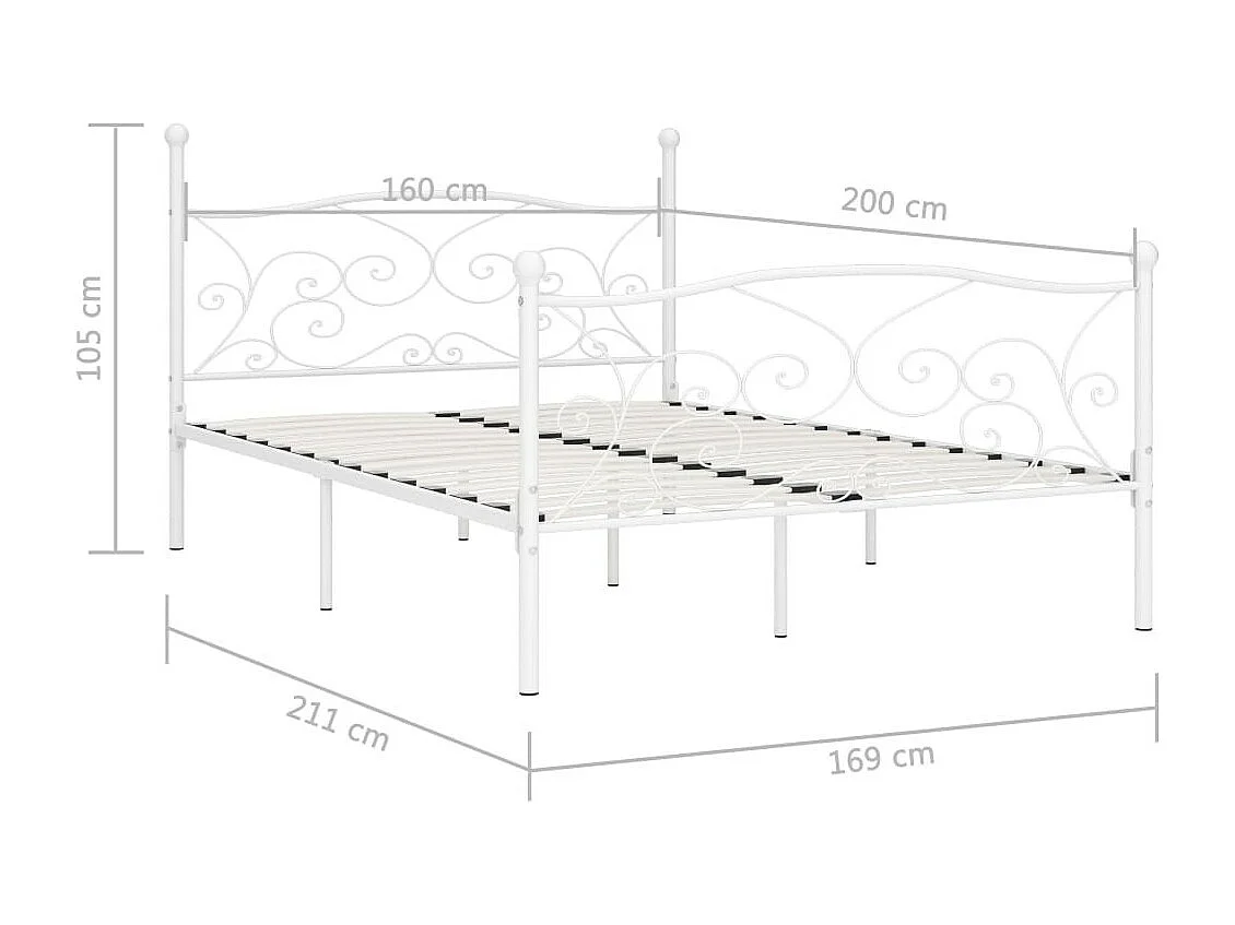 Lit et sommier à lattes Blanc Métal 160x200
