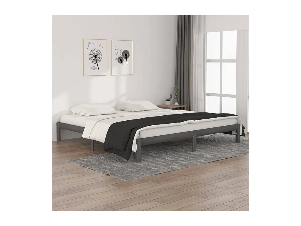 Lit Gris Bois de pin massif 200x200 6