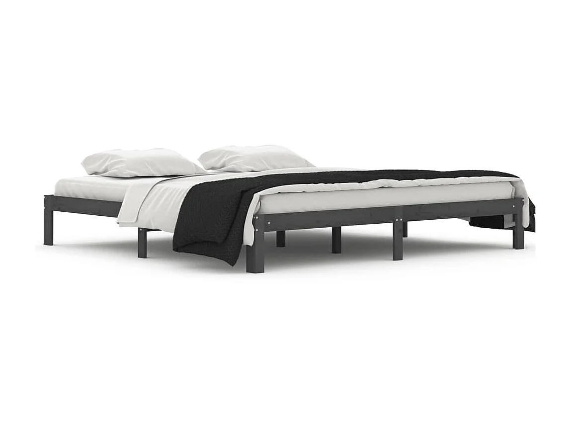 Lit Gris Bois de pin massif 200x200 6