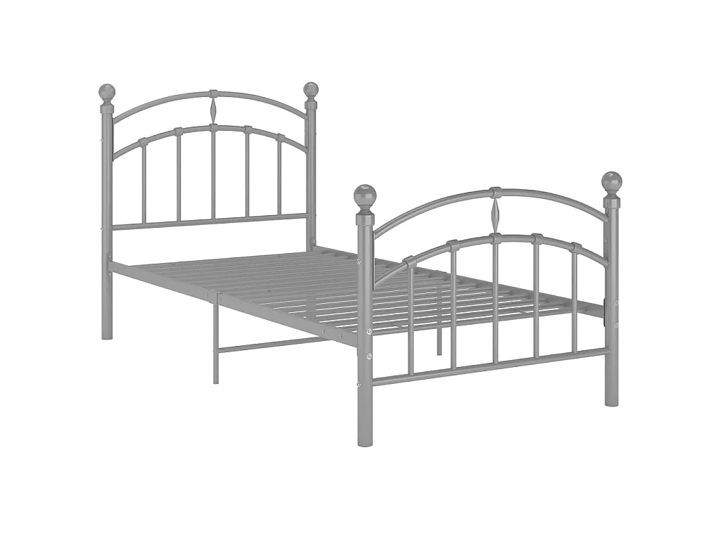 Lit Gris Métal 90x200 tête de lit arrondie Ronda