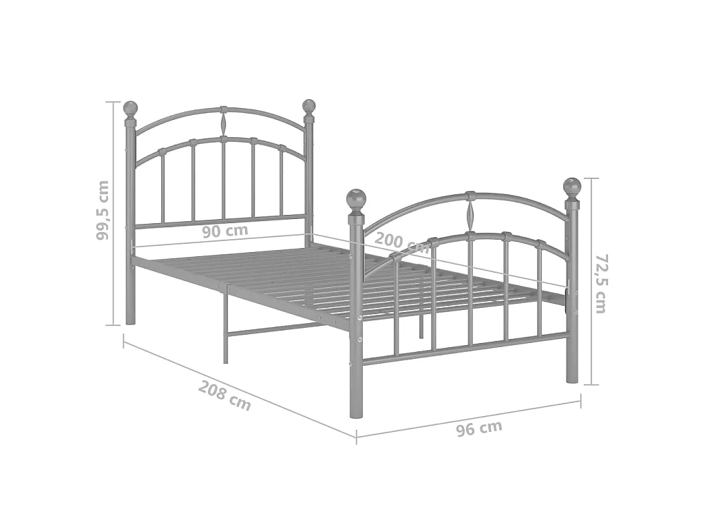 Lit Gris Métal 90x200 tête de lit arrondie Ronda