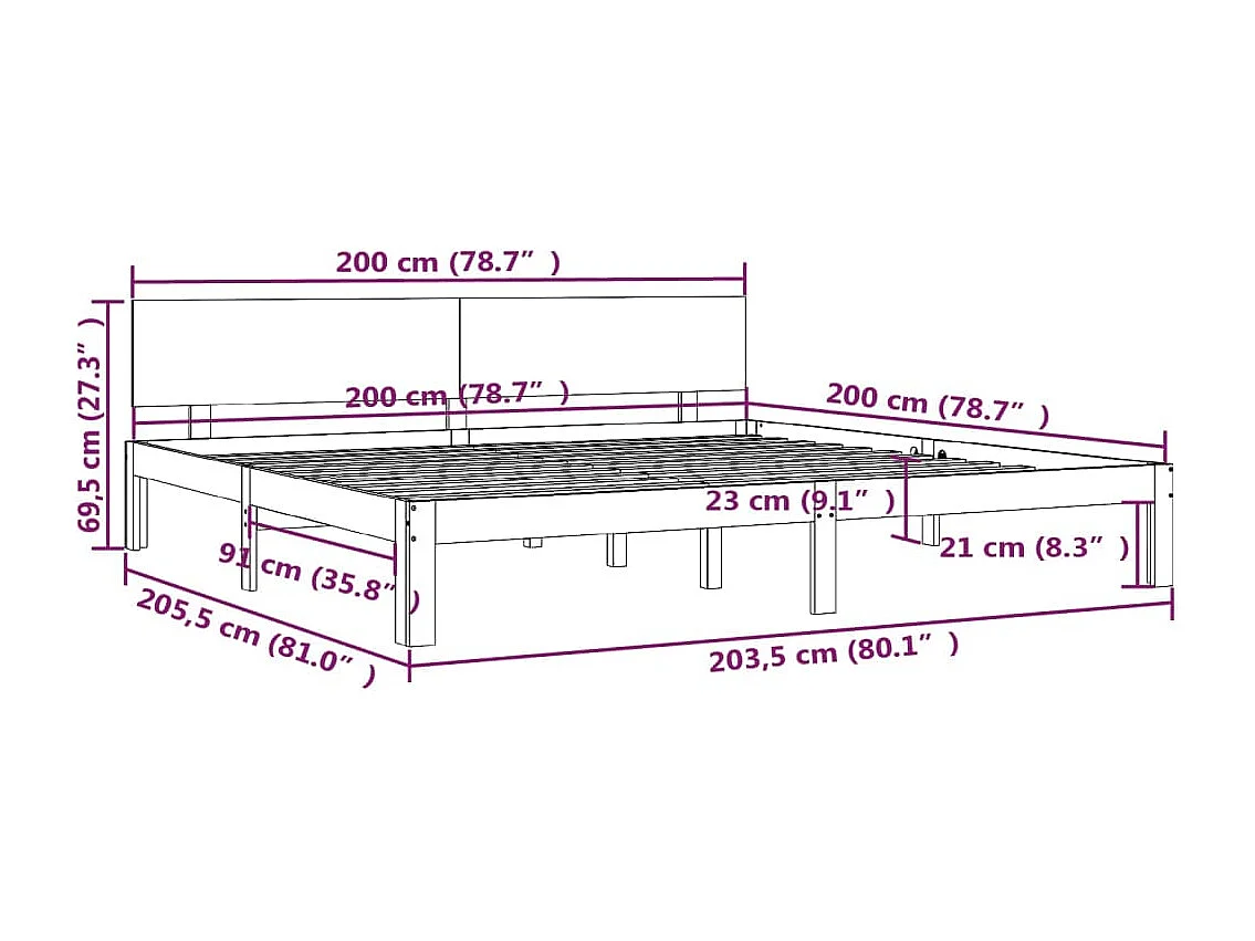 Lit Blanc Bois de pin massif 200x200 2