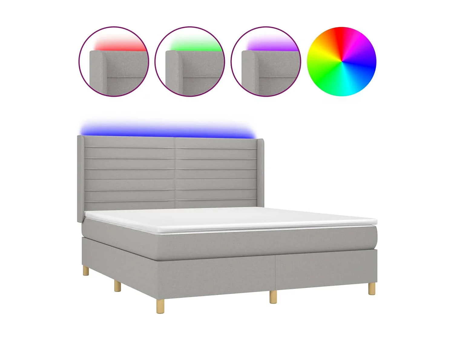 Lit à sommier tapissier matelas et LED Gris clair 160x200 Tissu