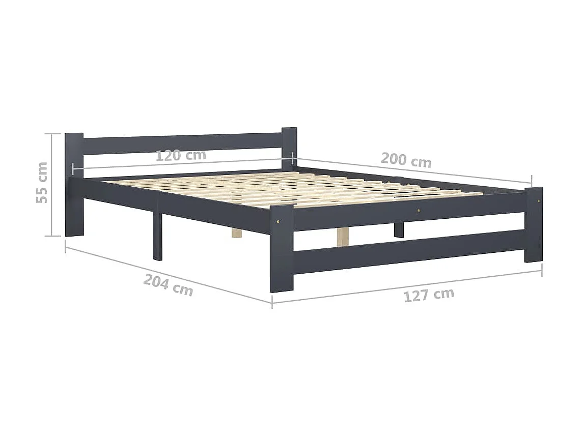 Lit Gris foncé Bois de pin massif 120x200 2