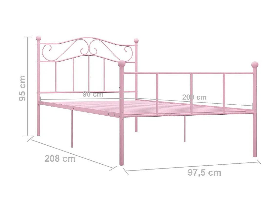 Lit Rose Métal 90x200 2