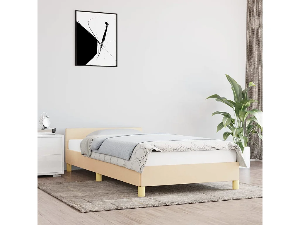 Lit avec tête de lit Crème 100x200 Tissu 2