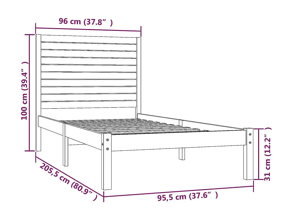 Lit Blanc Bois massif 90x200 3