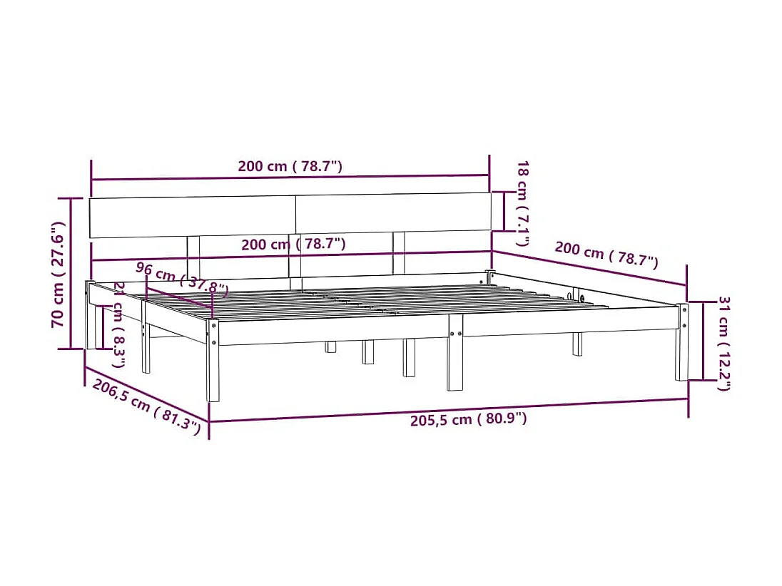 Lit Bois de pin massif 200x200 Natura