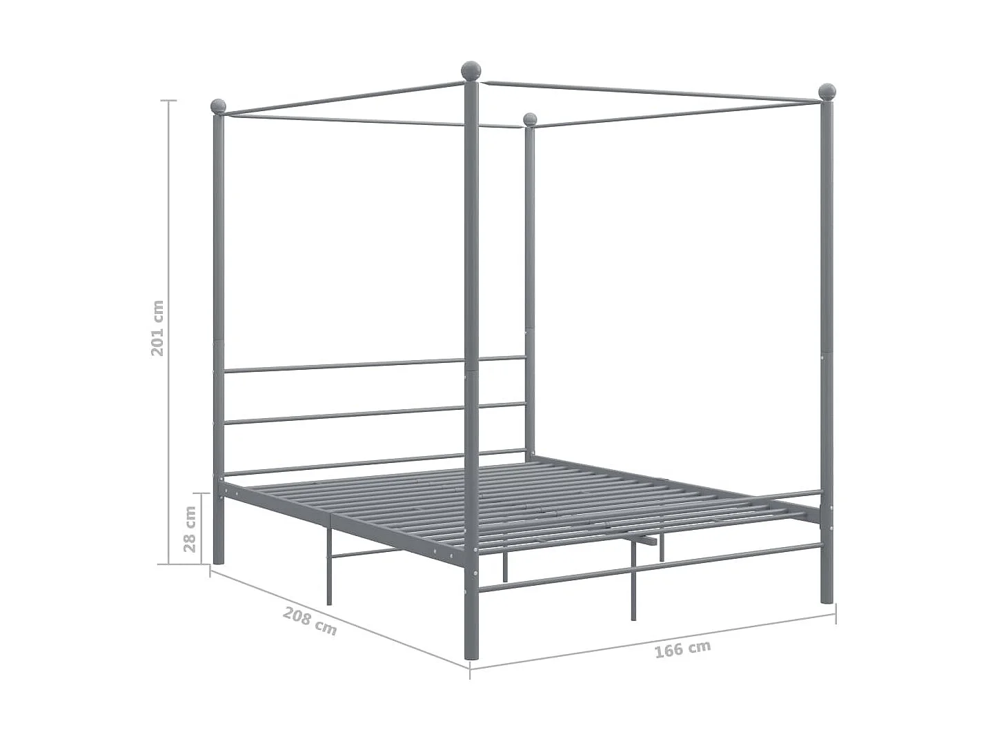 Lit à baldaquin Gris Métal 160x200