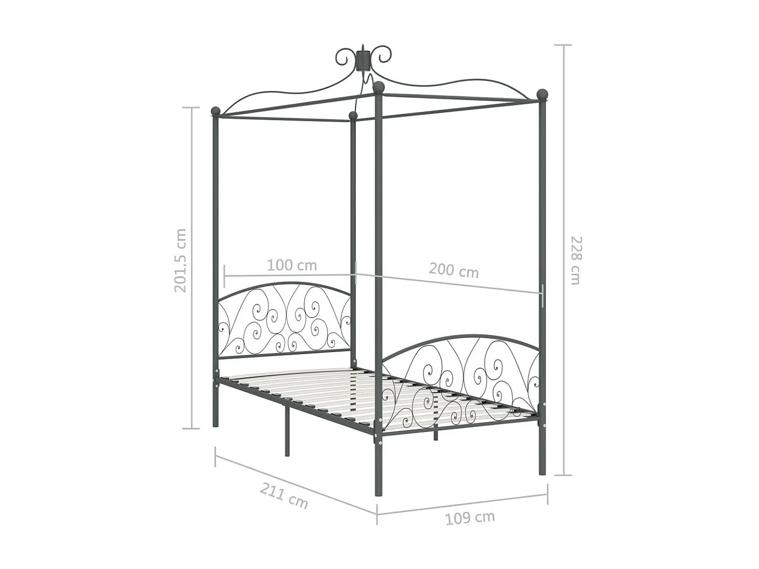 Lit à baldaquin Gris Métal 100x200