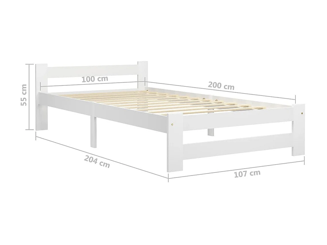 Lit Blanc Bois de pin massif 100x200 10