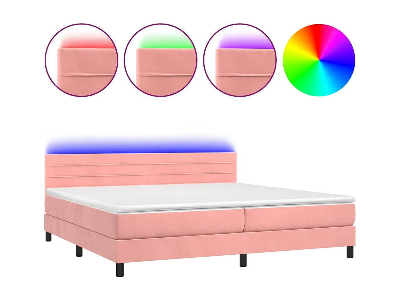 Lit à sommier tapissier avec matelas et LED Rose 200x200 Velours 2