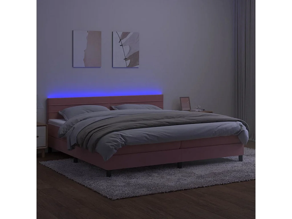 Lit à sommier tapissier avec matelas et LED Rose 200x200 Velours 2