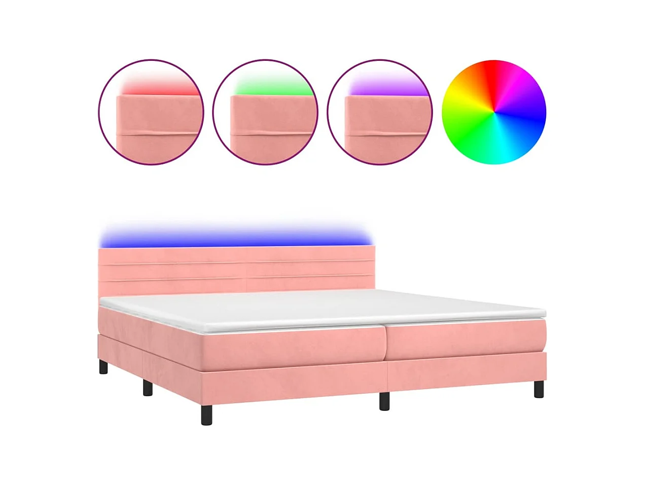 Lit à sommier tapissier avec matelas et LED Rose 200x200 Velours 2