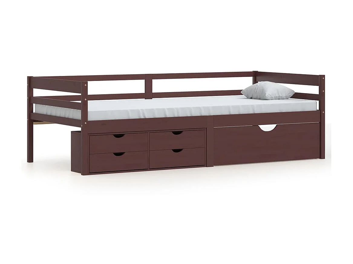 Lit avec tiroirs et armoire Marron foncé Pin 90x200