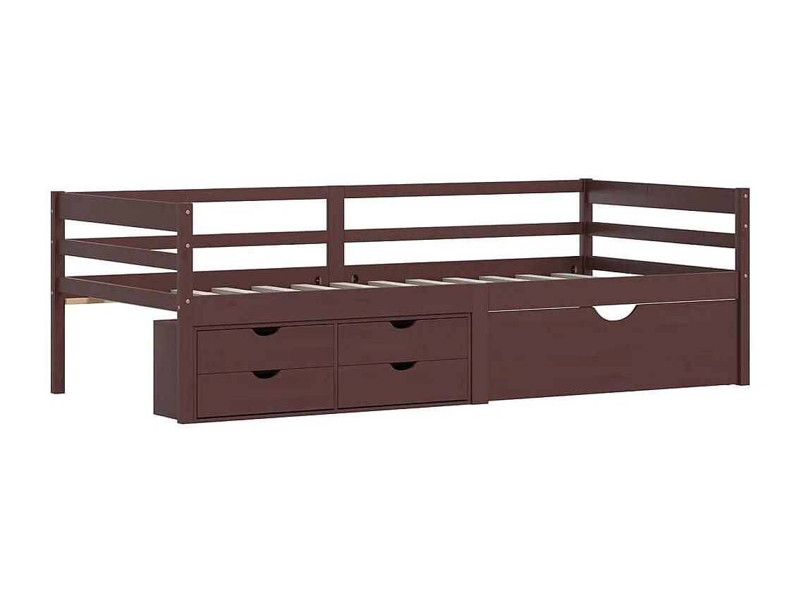 Lit avec tiroirs et armoire Marron foncé Pin 90x200