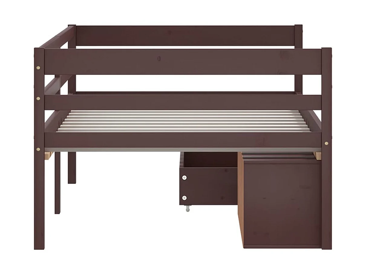 Lit avec tiroirs et armoire Marron foncé Pin 90x200