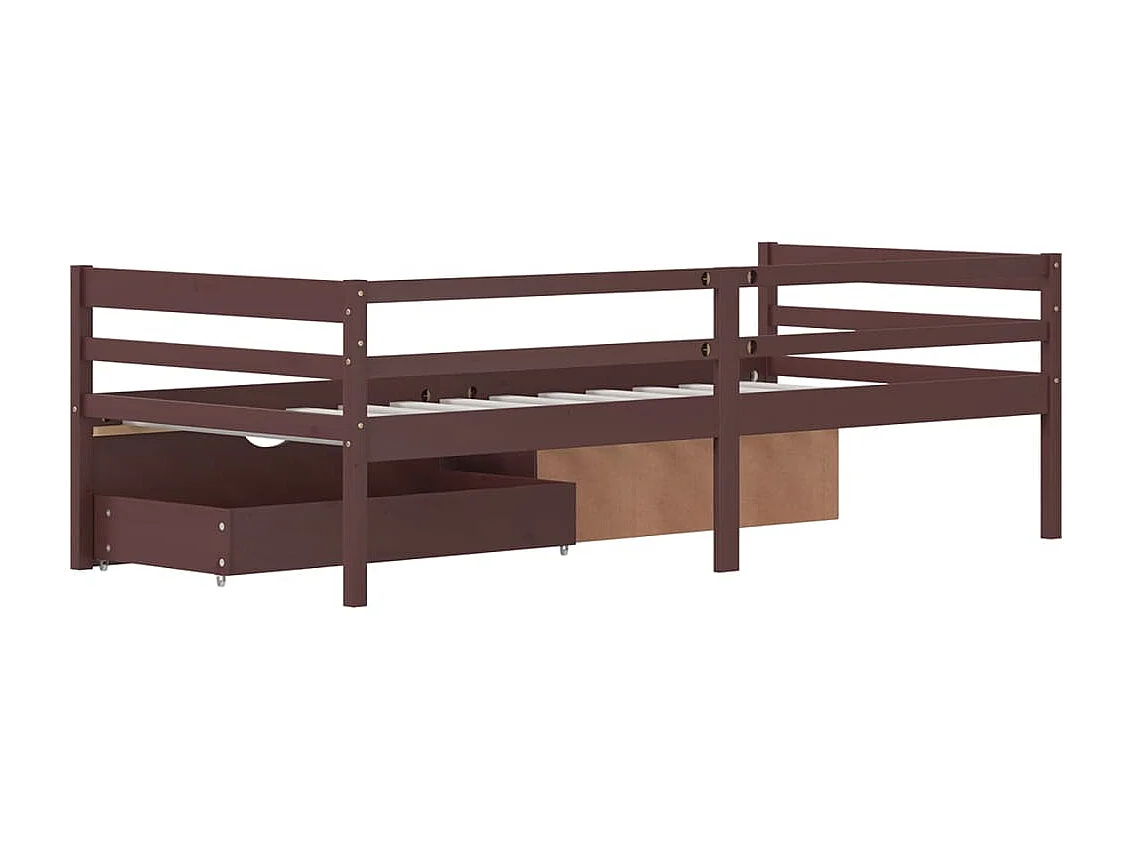 Lit avec tiroirs et armoire Marron foncé Pin 90x200