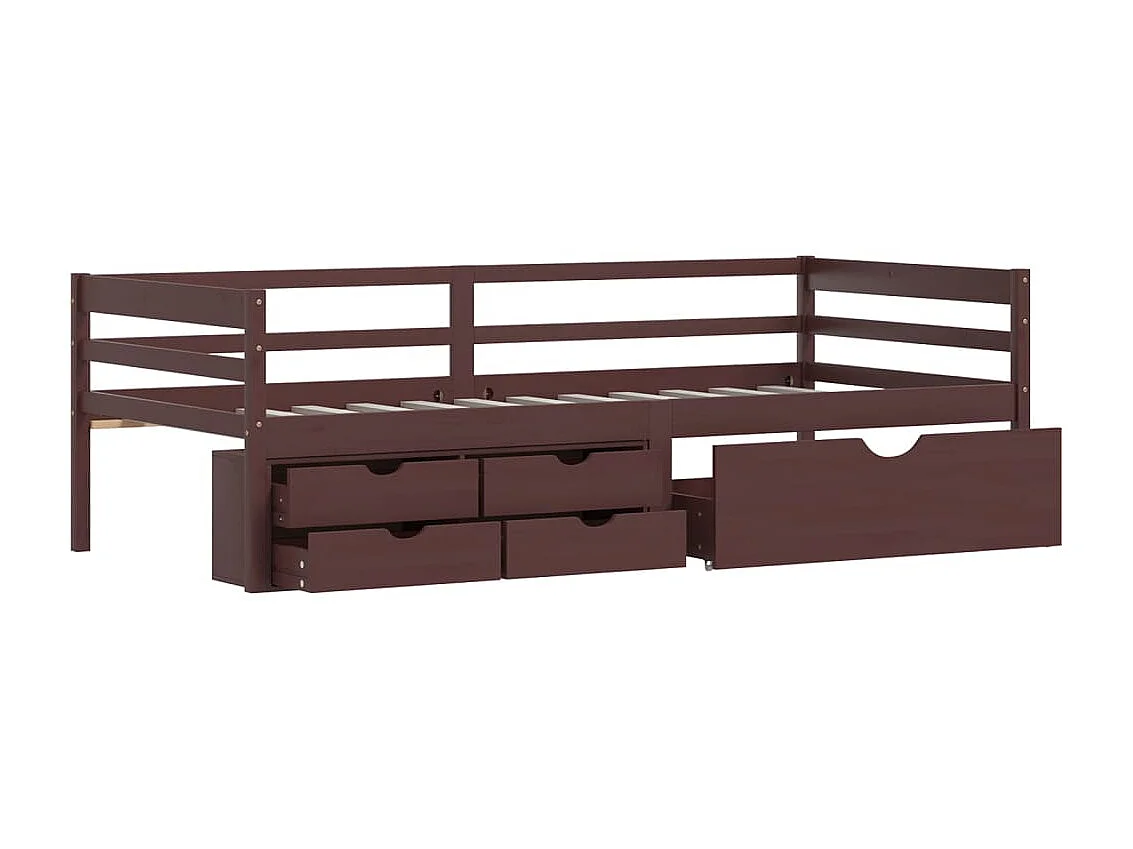 Lit avec tiroirs et armoire Marron foncé Pin 90x200