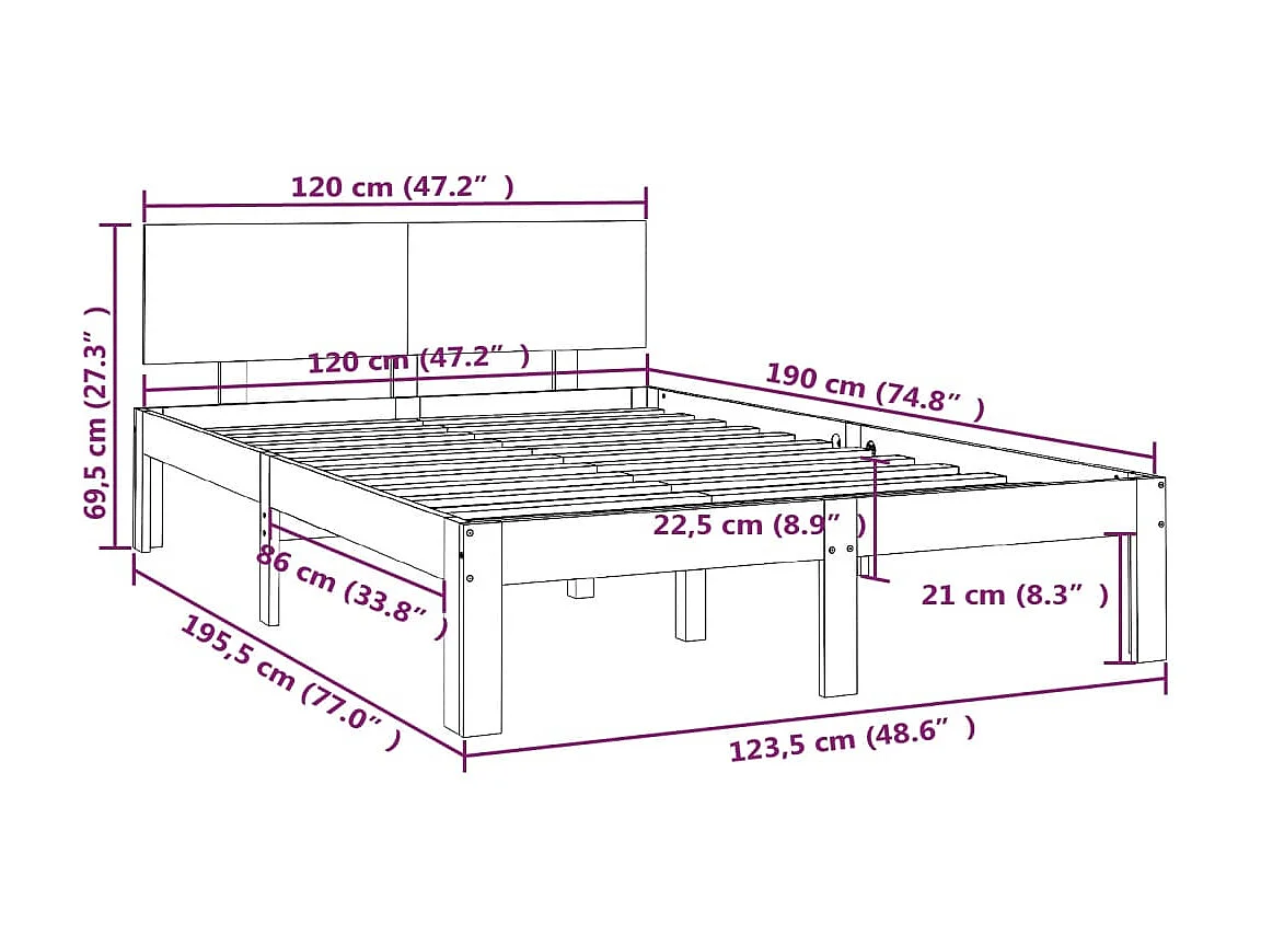Lit Blanc Bois massif 120x190 Petit double