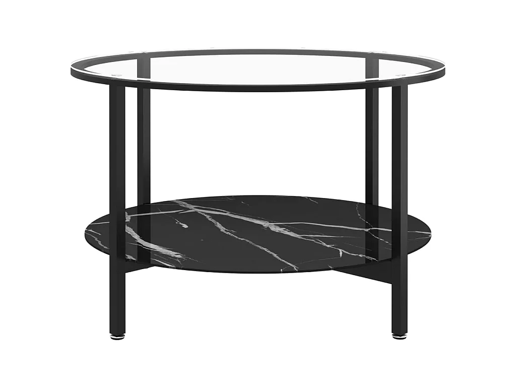 Table à thé Noir et marbre noir 70cm Verre trempé