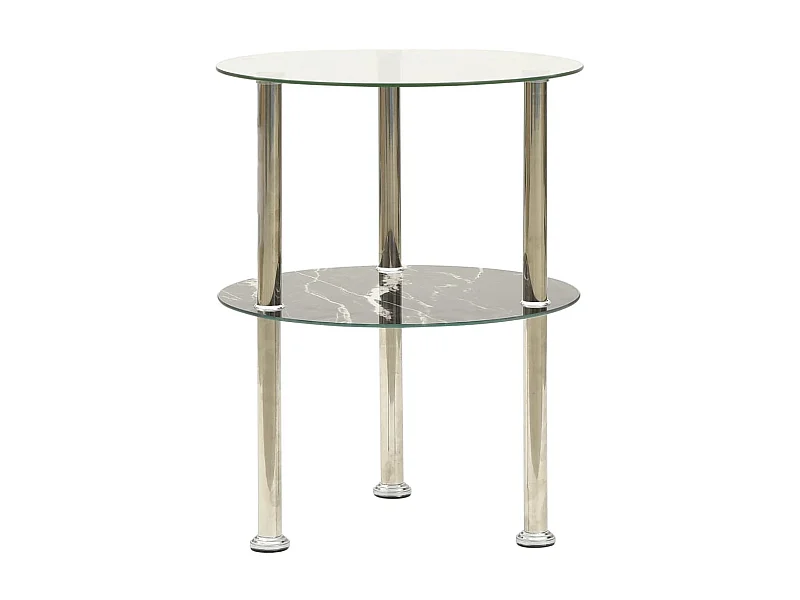 Table d'appoint à 2 niveaux Transparent-noir 38cm Verre trempé