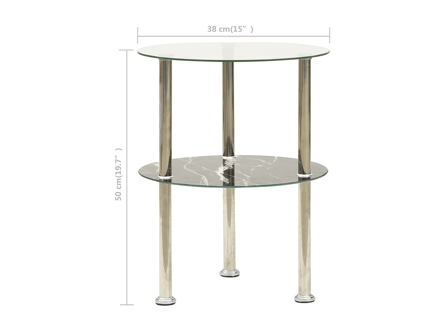 Table d'appoint à 2 niveaux Transparent-noir 38cm Verre trempé