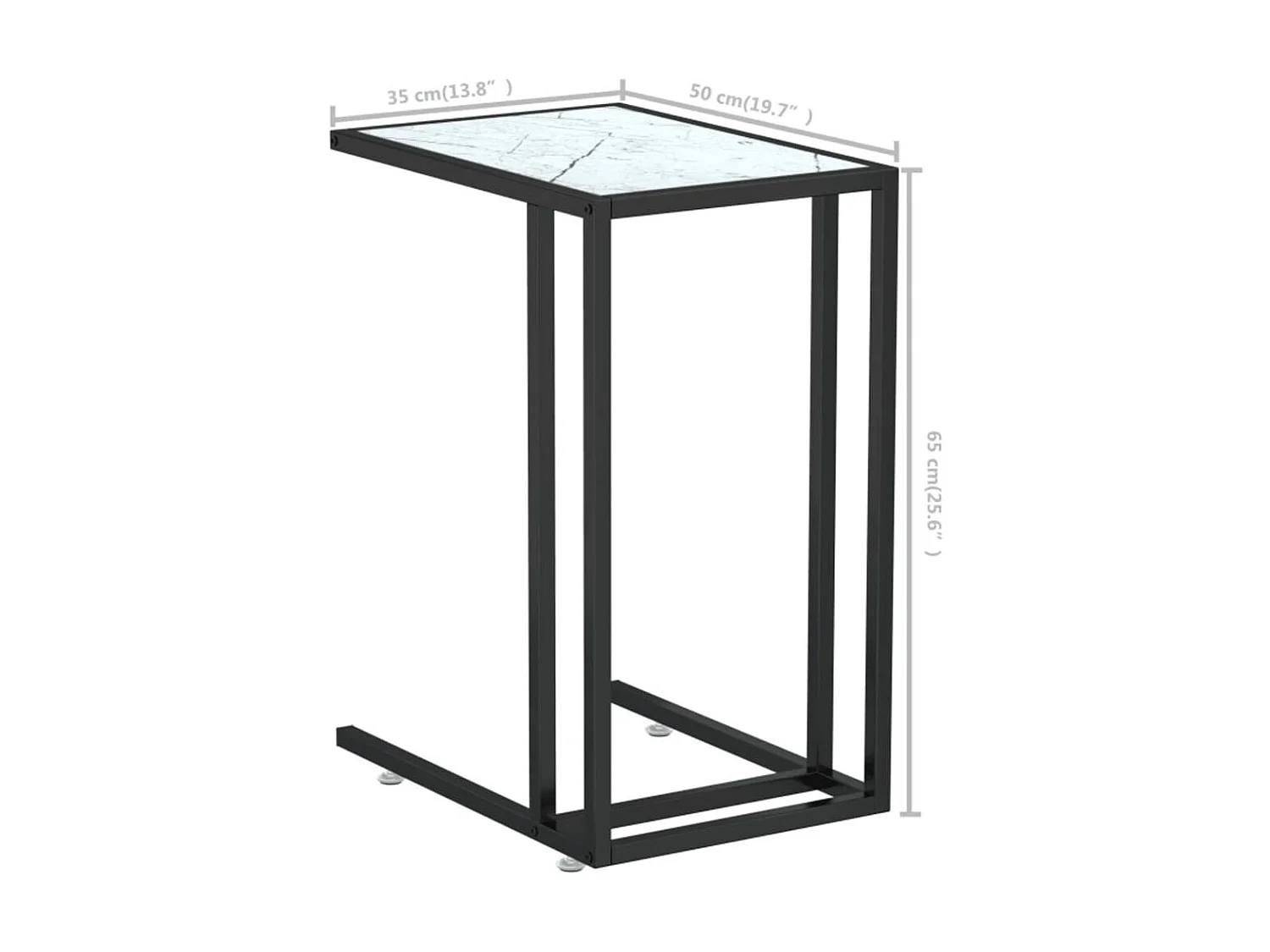 Table d'appoint ordinateur Marbre blanc 50x35x65 Verre trempé