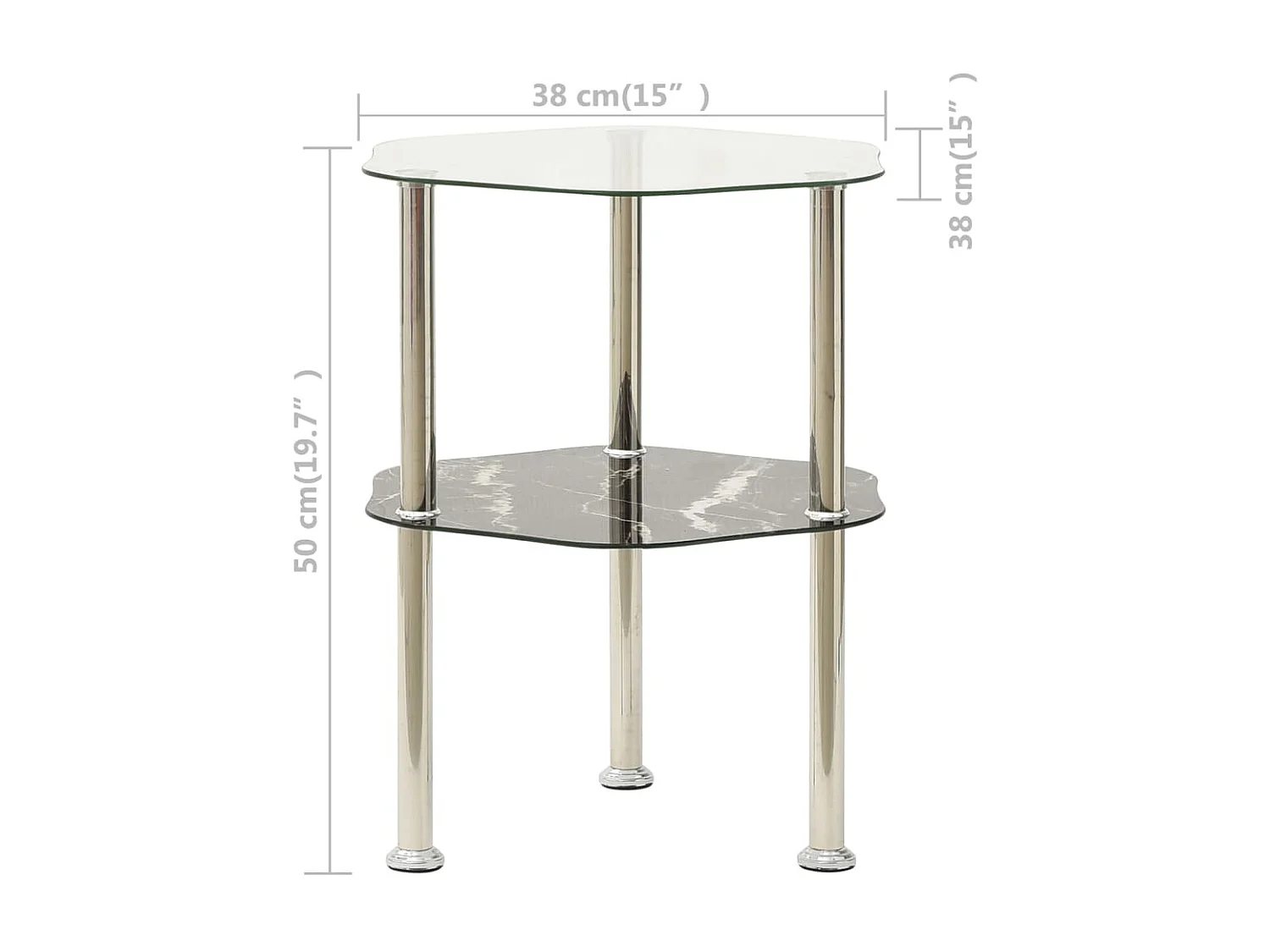Table d'appoint Transparent et noir 38x38x50 Verre trempé 4