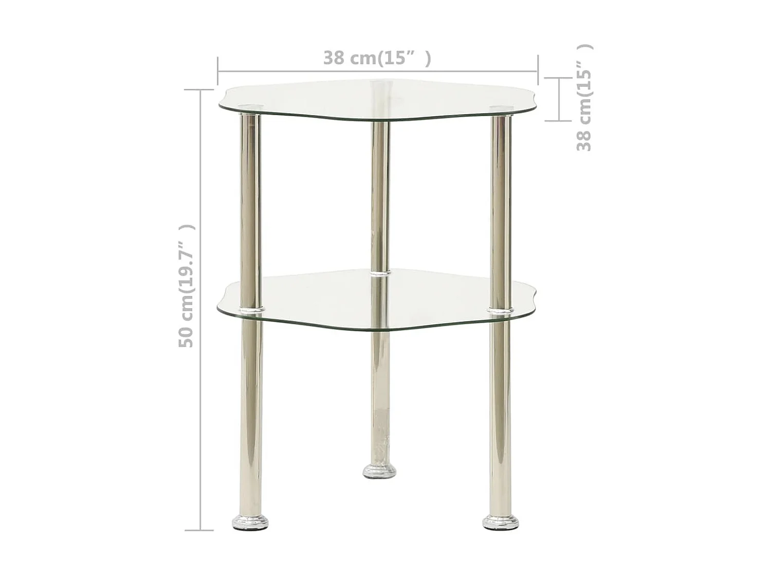 Table d'appoint à 2 niveaux Transparent 38x38x50 Verre trempé 3