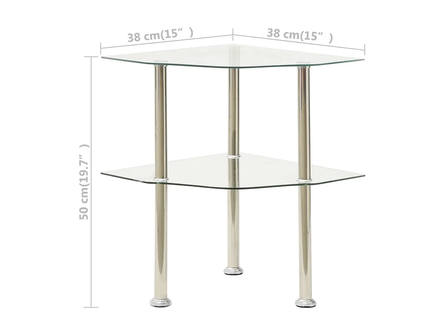Table d'appoint à 2 niveaux Transparent 38x38x50 Verre trempé 2