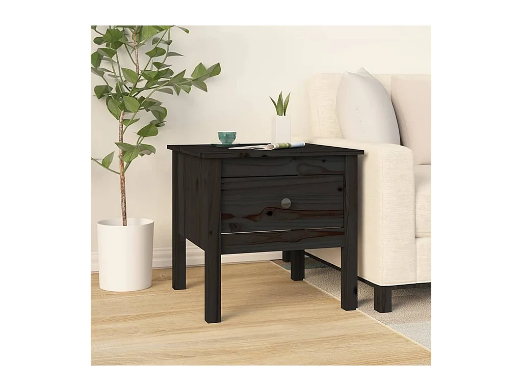 Tables d'appoint 2 pcs Noir 50x50x49 Bois massif de pin