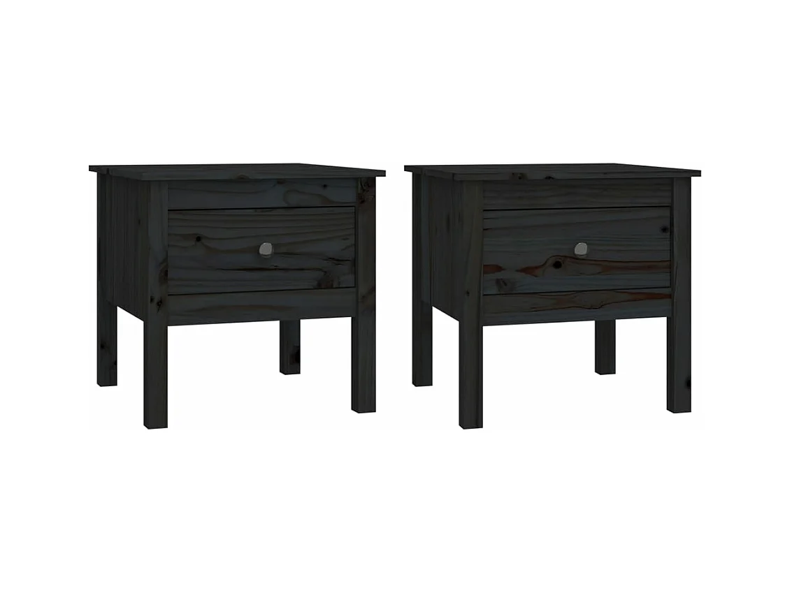 Tables d'appoint 2 pcs Noir 50x50x49 Bois massif de pin