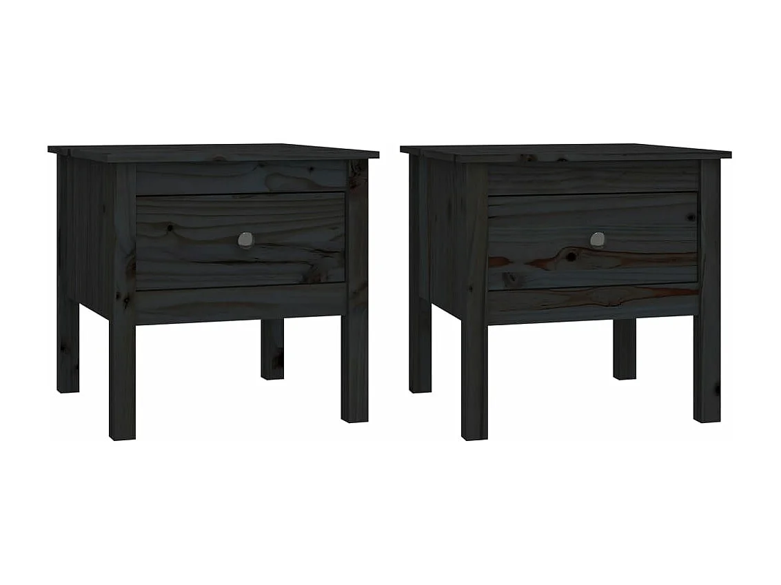 Tables d'appoint 2 pcs Noir 50x50x49 Bois massif de pin