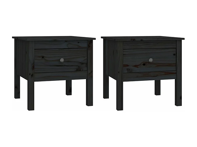 Tables d'appoint 2 pcs Noir 50x50x49 Bois massif de pin