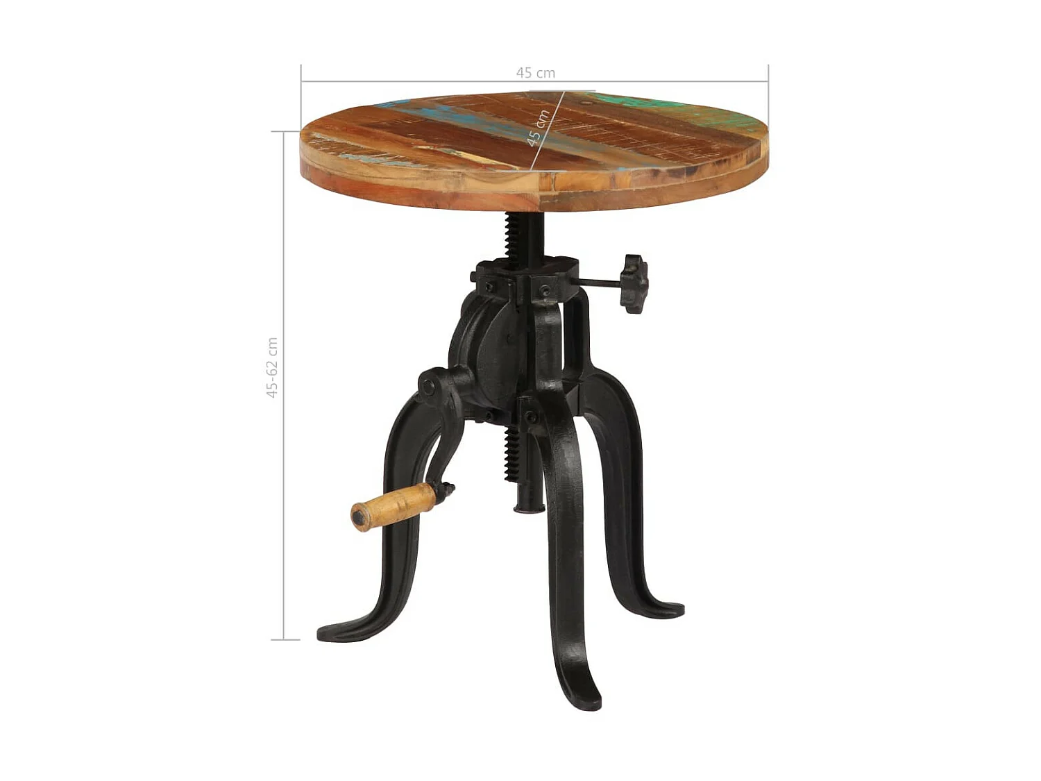 Table d'appoint 45x (45-62) cm Bois de récupération et fonte