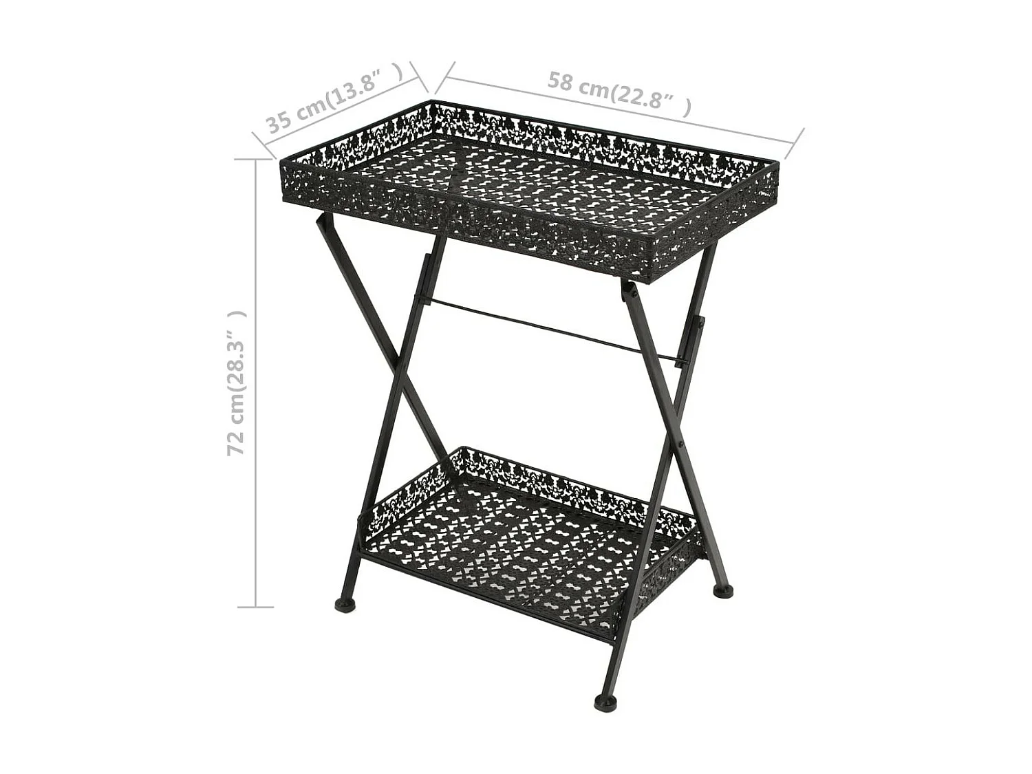 Theetafel vintage stijl inklapbaar 58x35x72 cm metaal zwart