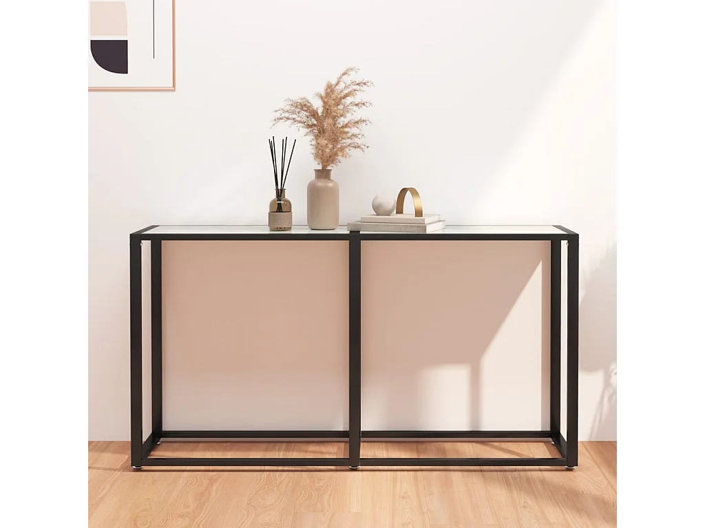 Table console Marbre blanc 140x35x75,5 Verre trempé