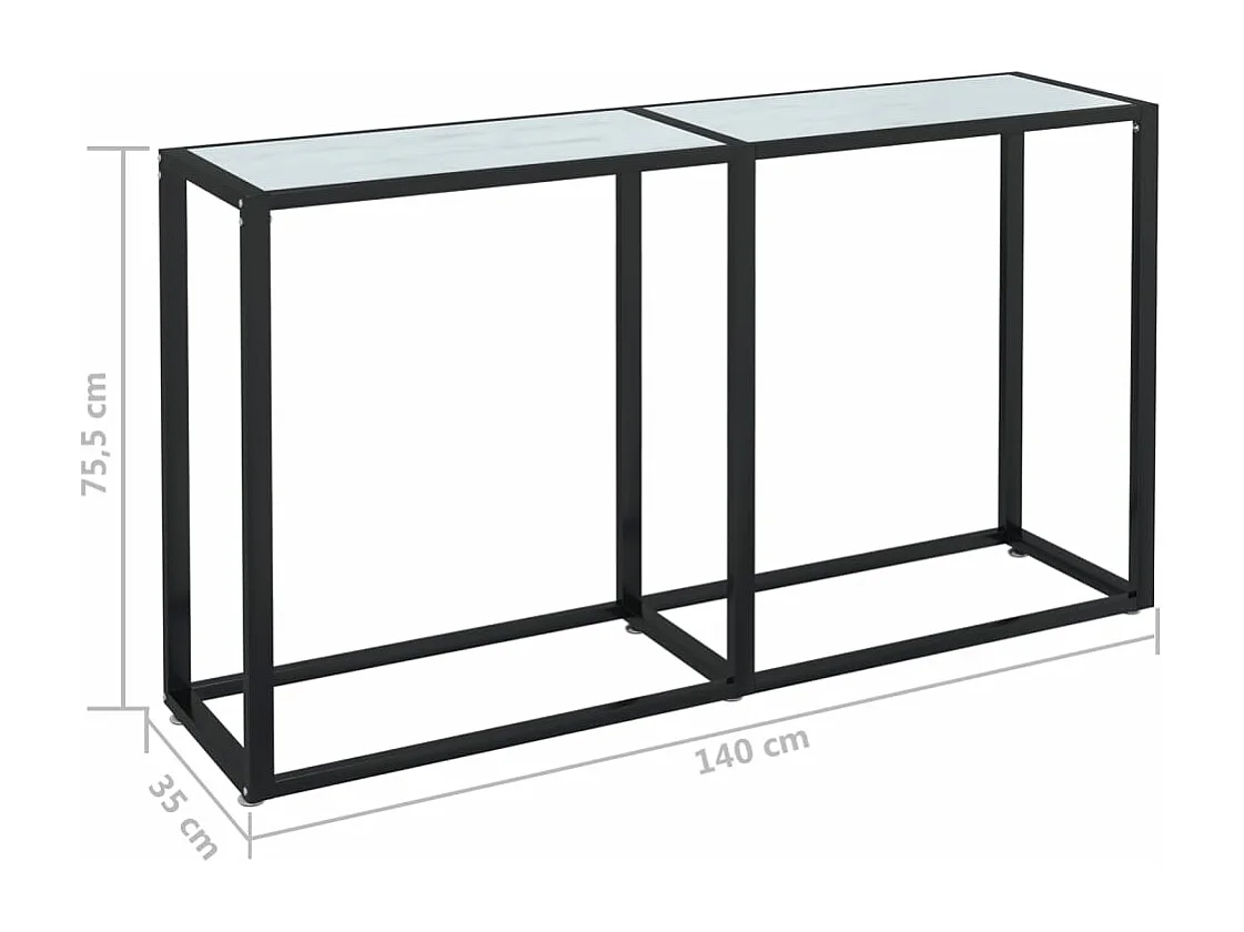 Table console Marbre blanc 140x35x75,5 Verre trempé