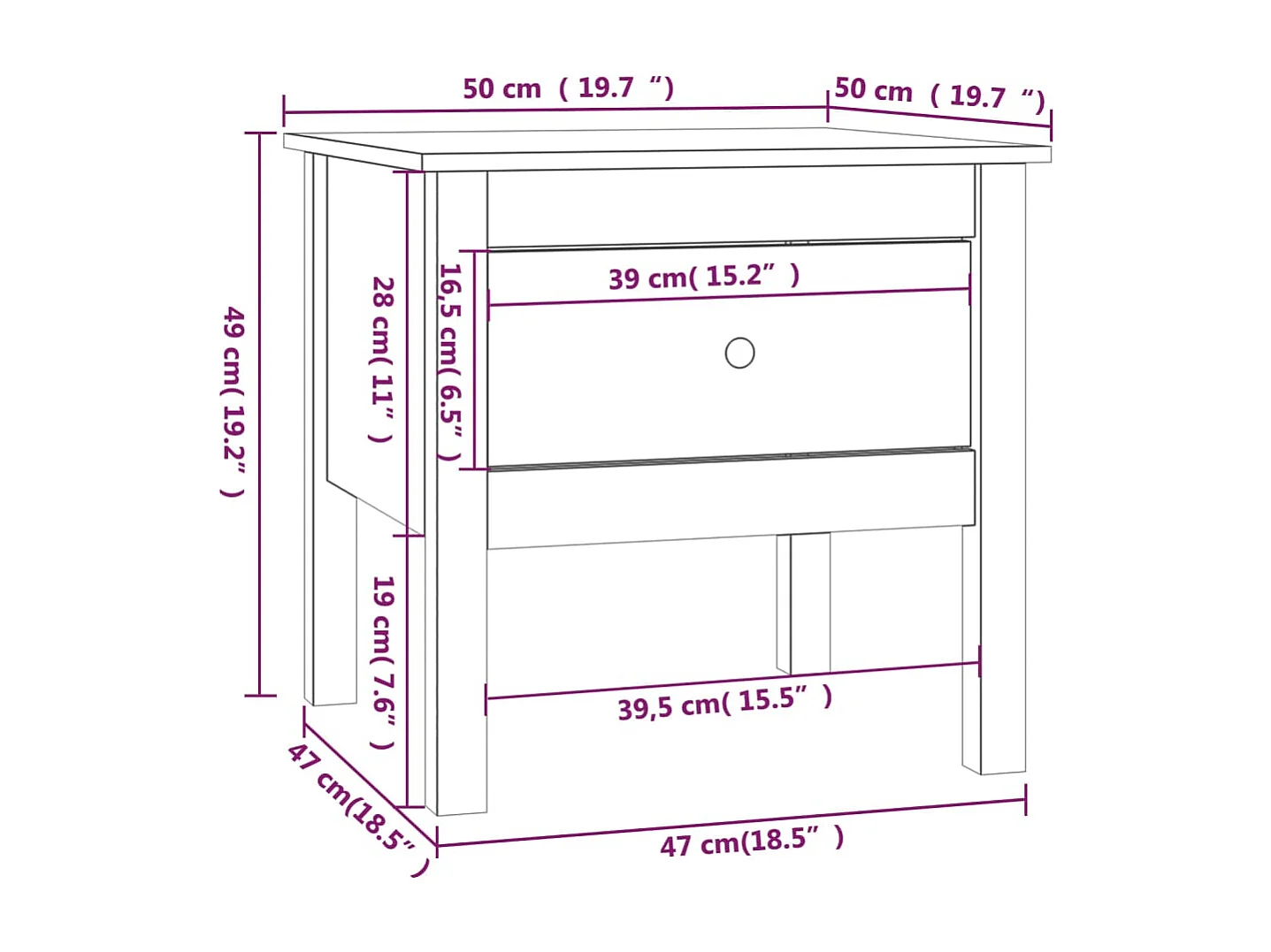 Table d'appoint Noir 50x50x49 Bois massif de pin