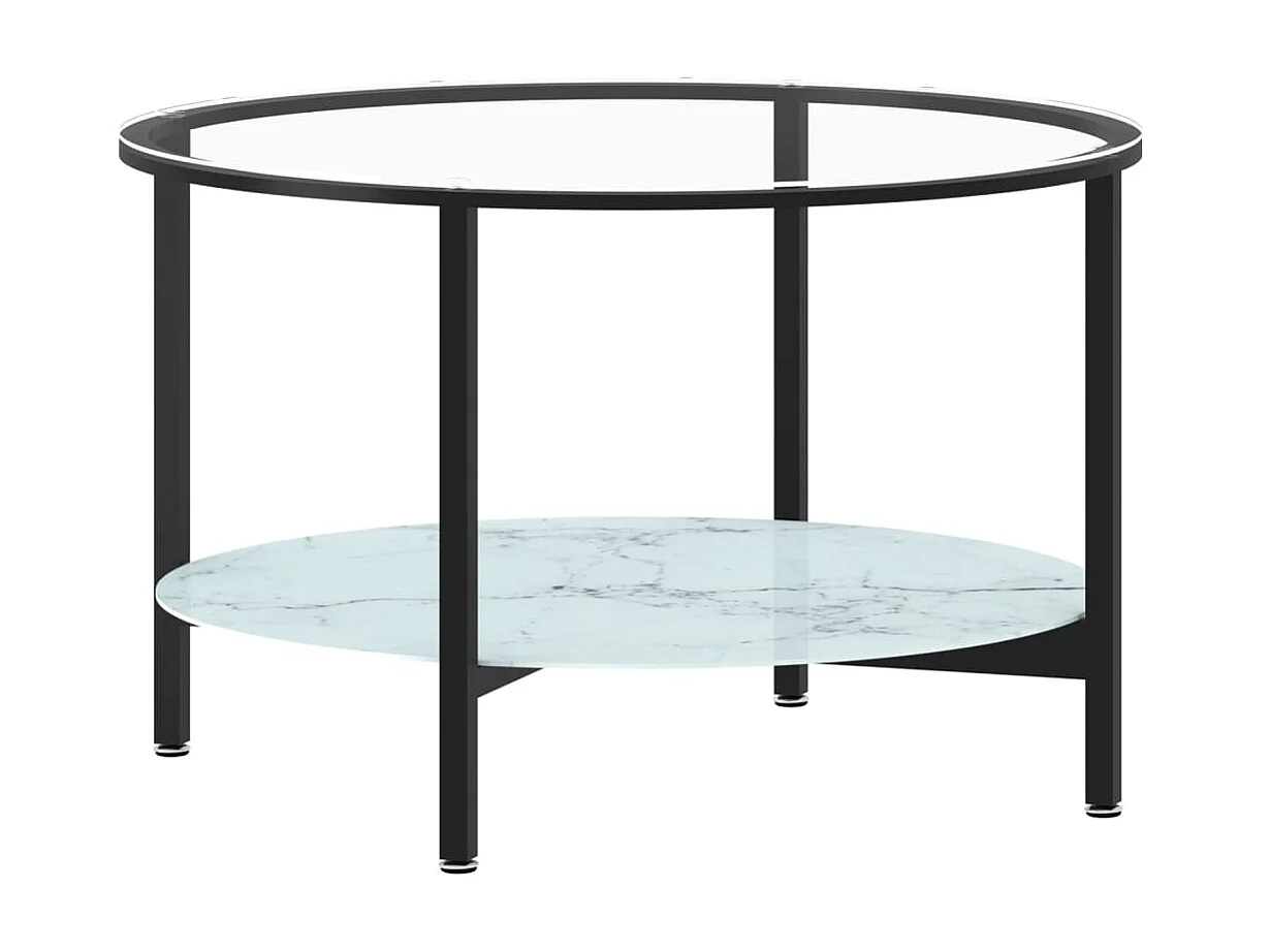 Table à thé Noir et marbre blanc 70cm Verre trempé