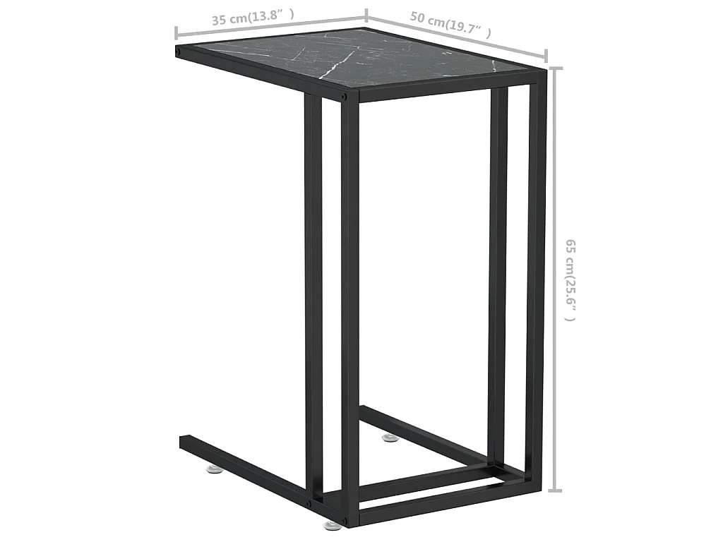 Table d'appoint ordinateur Marbre noir 50x35x65 Verre trempé