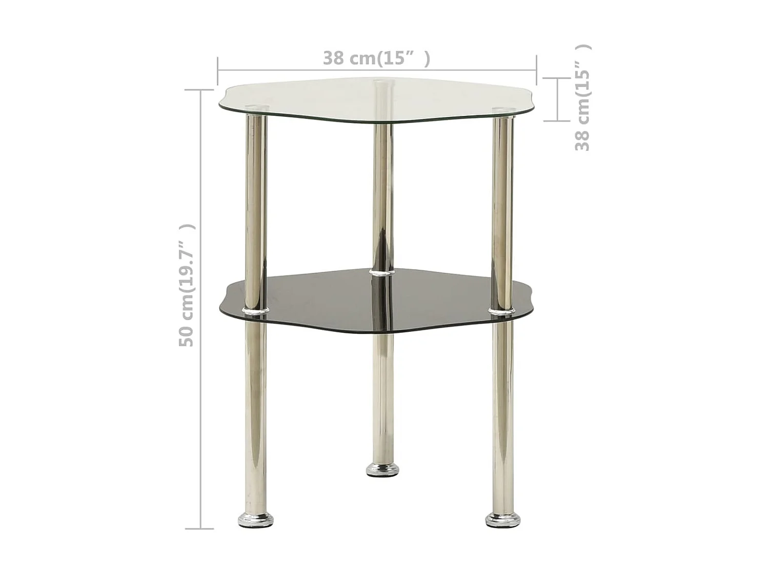 Table d'appoint Transparent et noir 38x38x50 Verre trempé